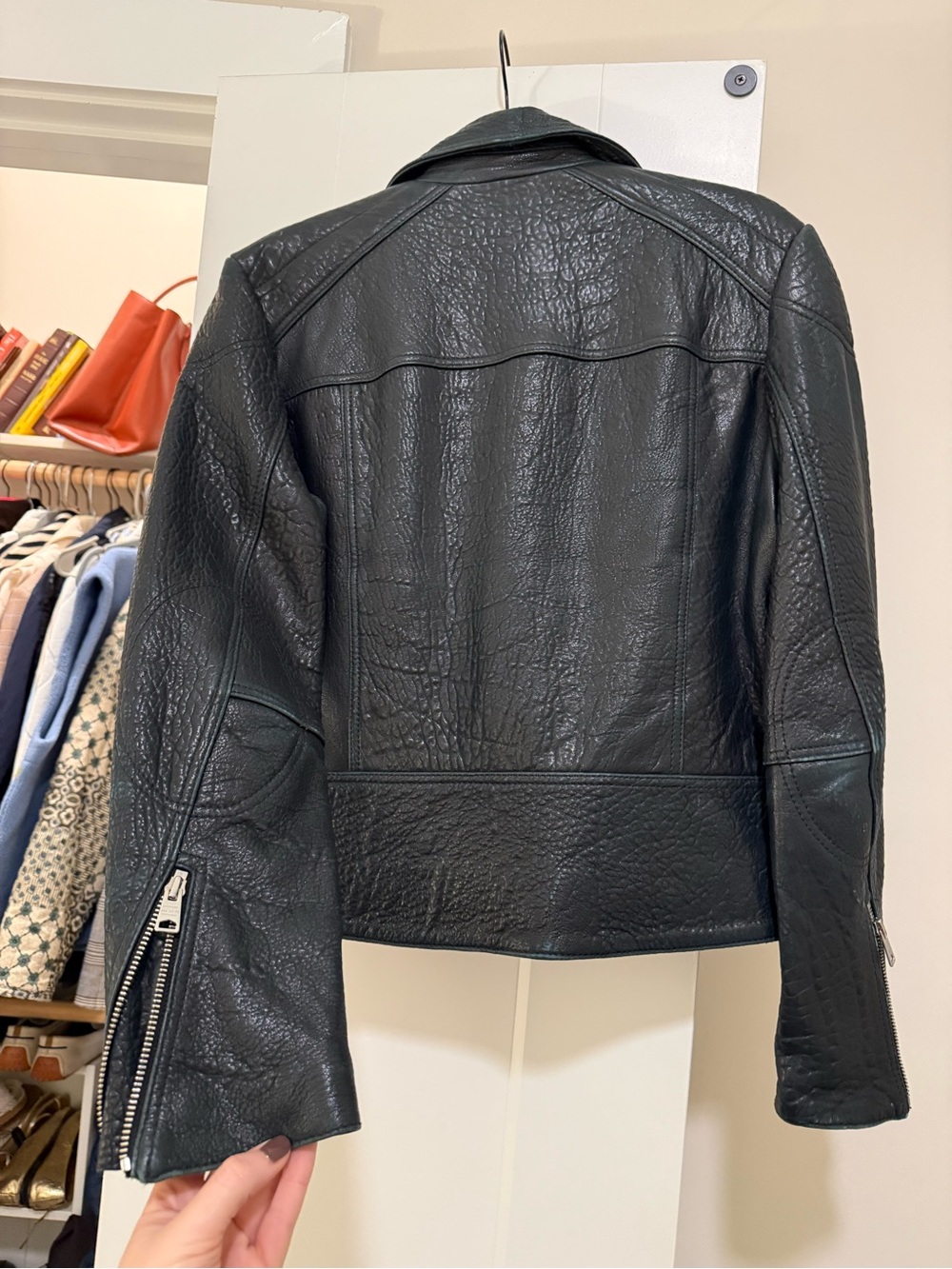 All Saints Blue Textured Leather Jacket - Picture 2 of 2